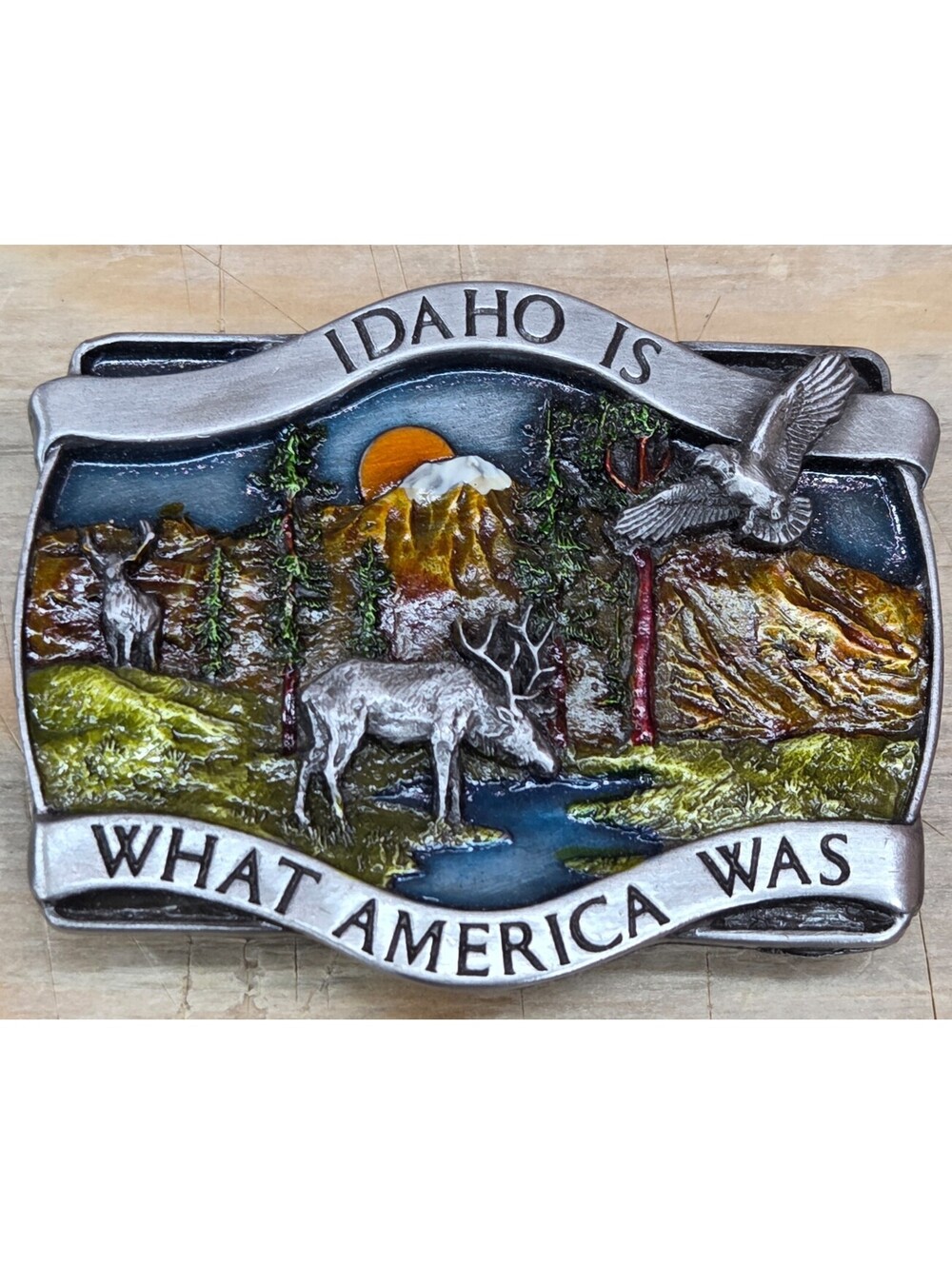 Vintage 1981 Bergamot Idaho Is What America Was Wildlife Belt Buckle NOS